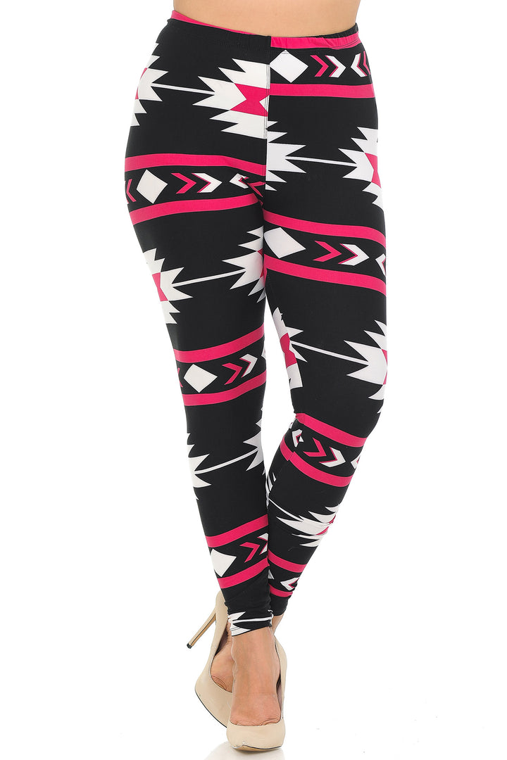 Buttery Smooth Magenta Aztec Tribal Extra Plus Size Leggings - 3X-5X