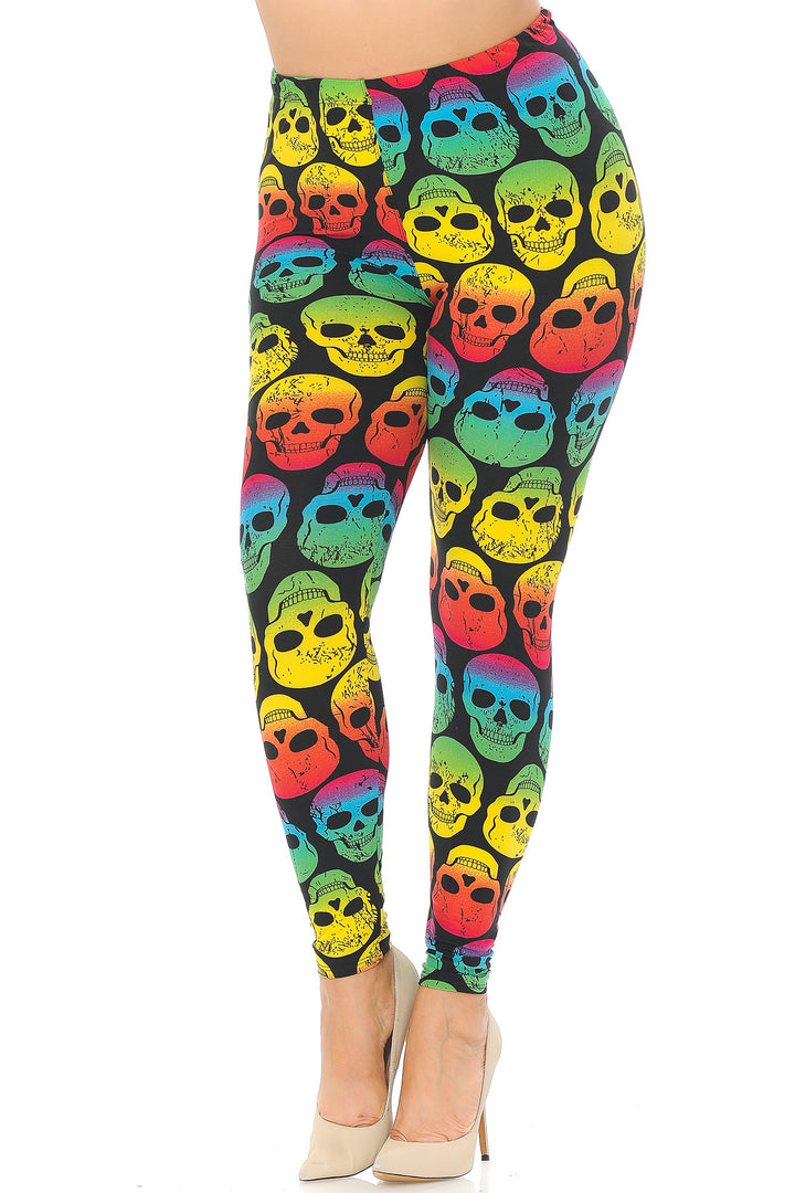 Buttery Smooth Rainbow Skull Extra Plus Size Leggings - 3X-5X