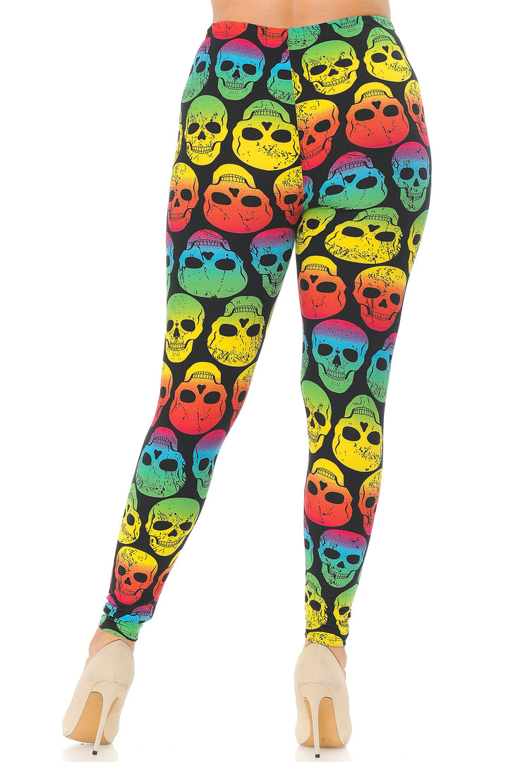 Buttery Smooth Rainbow Skull Extra Plus Size Leggings - 3X-5X