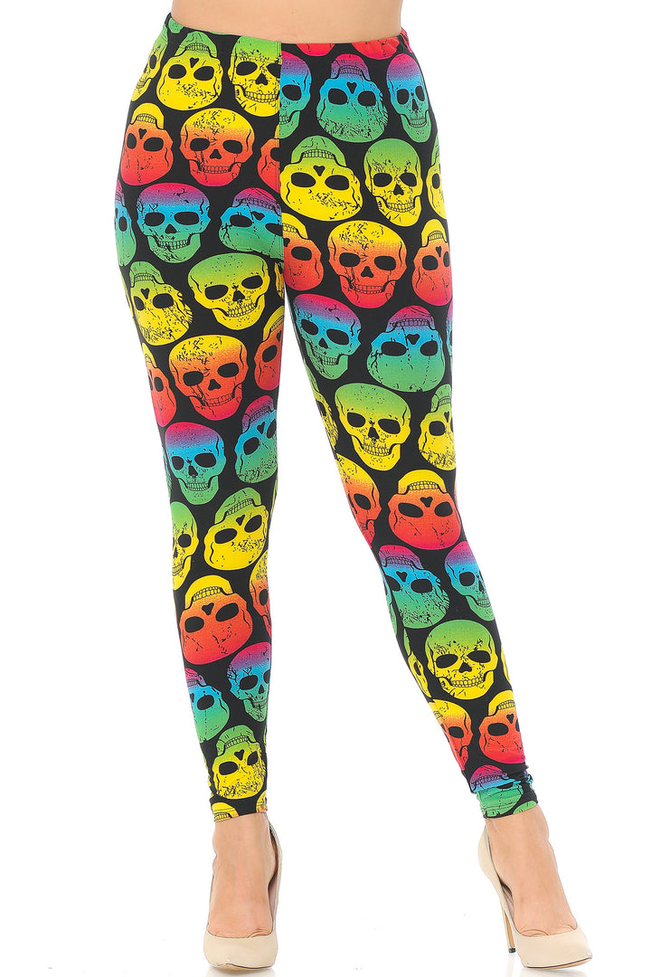 Buttery Smooth Rainbow Skull Extra Plus Size Leggings - 3X-5X
