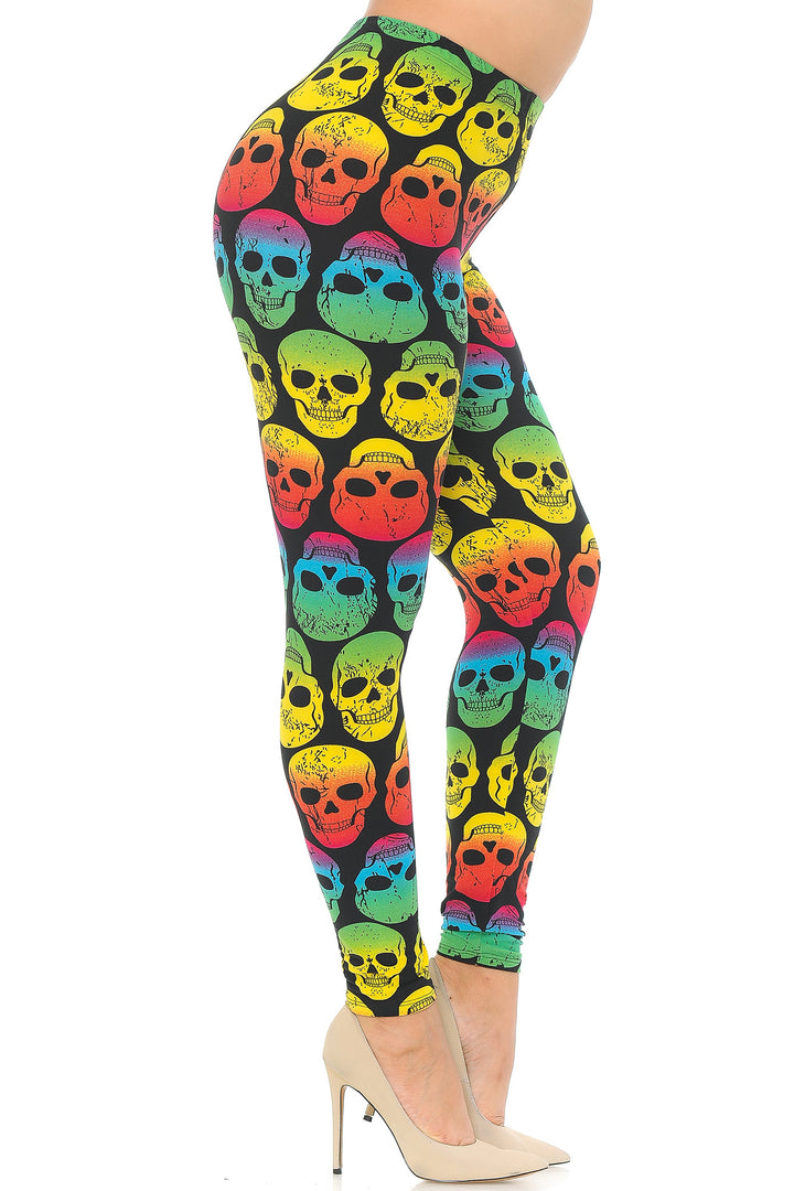 Buttery Smooth Rainbow Skull Extra Plus Size Leggings - 3X-5X