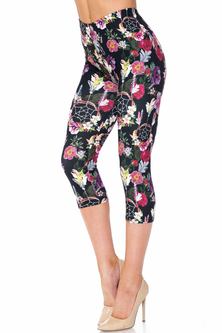 Creamy Soft Floral Dreamcatcher Extra Plus Size Capris - 3X-5X - USA Fashion