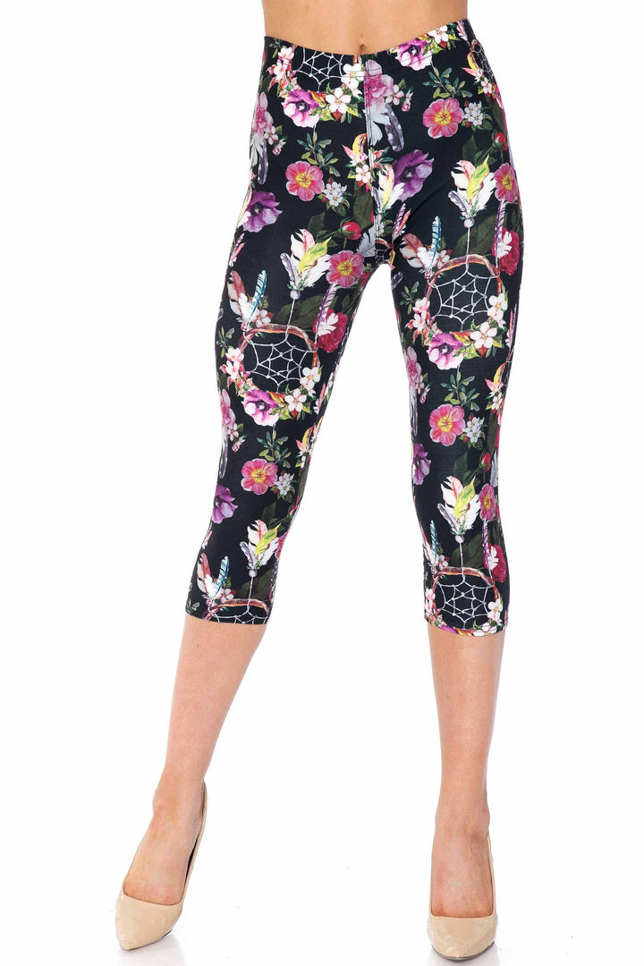 Creamy Soft Floral Dreamcatcher Extra Plus Size Capris - 3X-5X - USA Fashion
