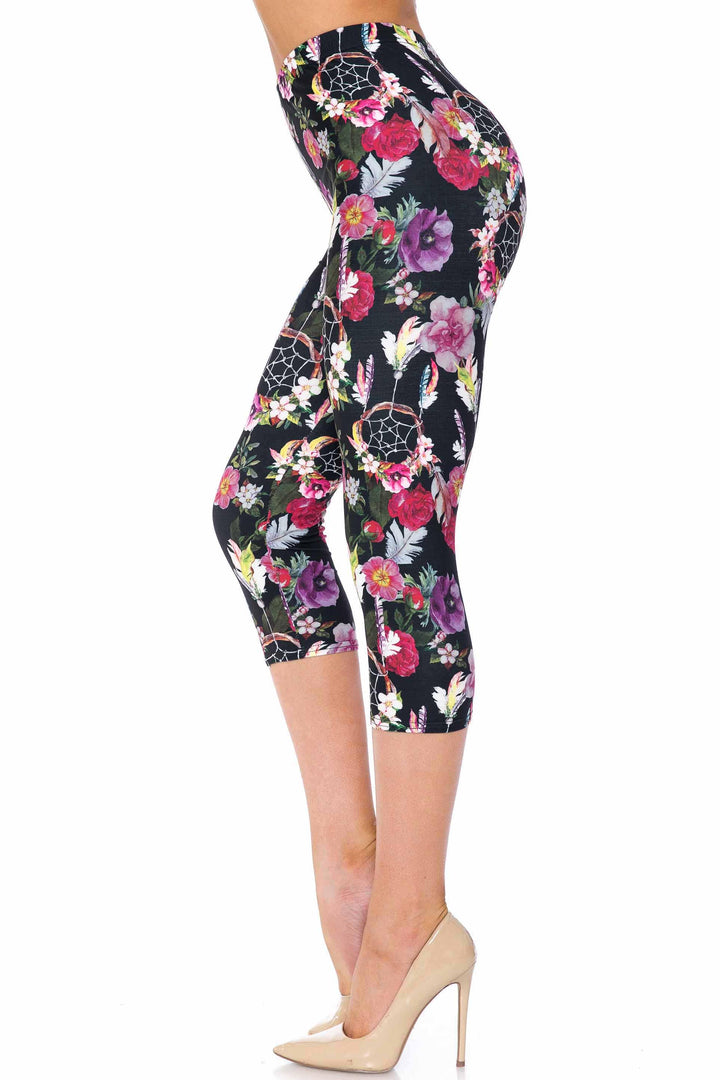 Creamy Soft Floral Dreamcatcher Extra Plus Size Capris - 3X-5X - USA Fashion