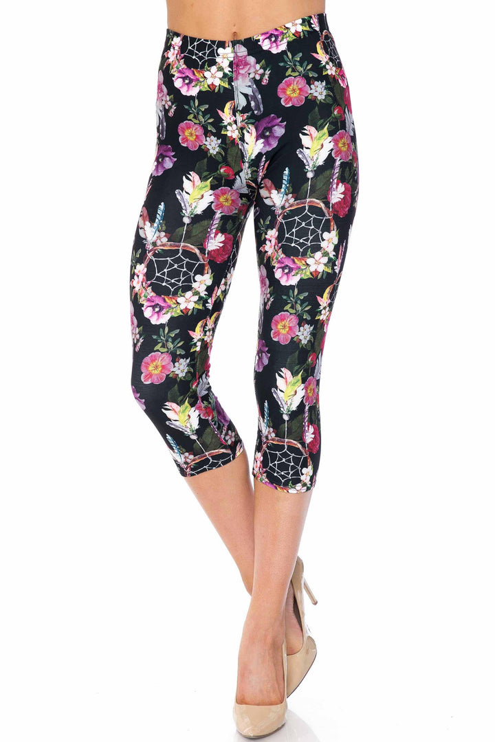 Creamy Soft Floral Dreamcatcher Extra Plus Size Capris - 3X-5X - USA Fashion