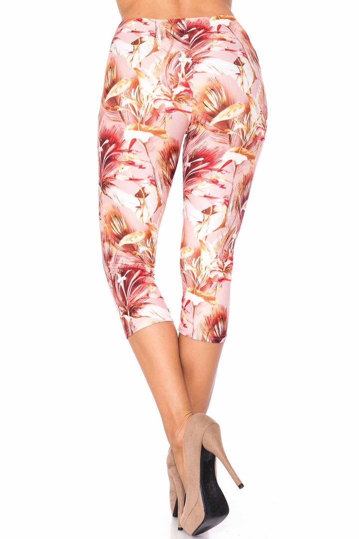 Creamy Soft Mocha Floral Extra Plus Size Capris - 3X-5X - USA Fashion