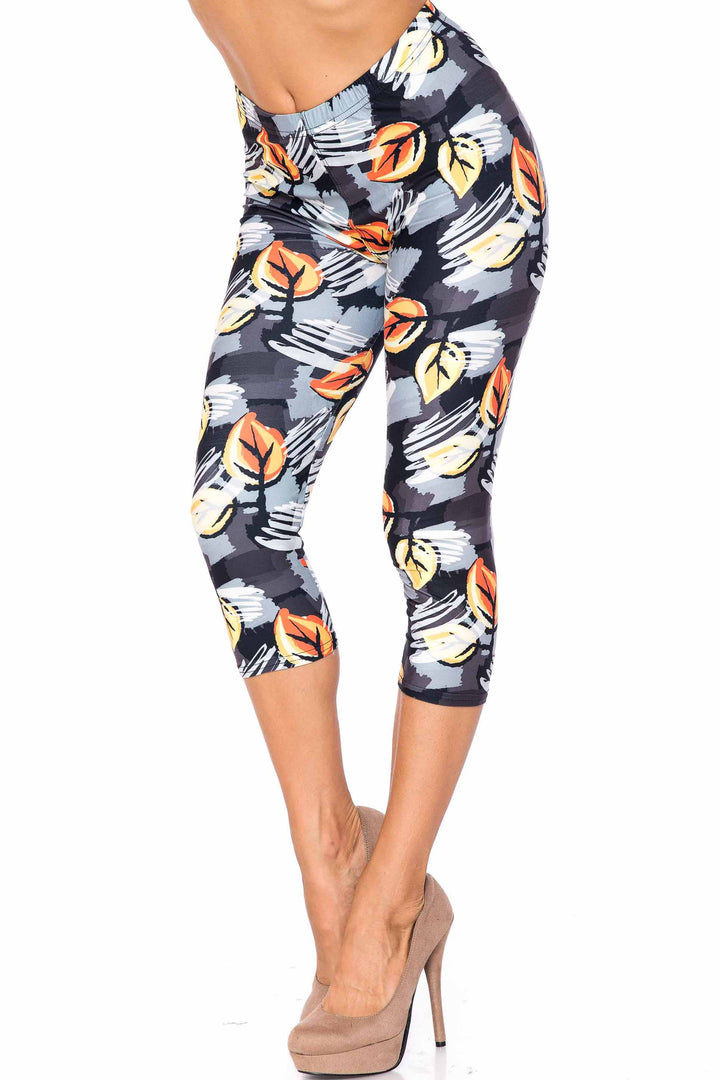 Creamy Soft Orange Leaf Breeze Extra Plus Size Capris - 3X-5X - USA Fashion