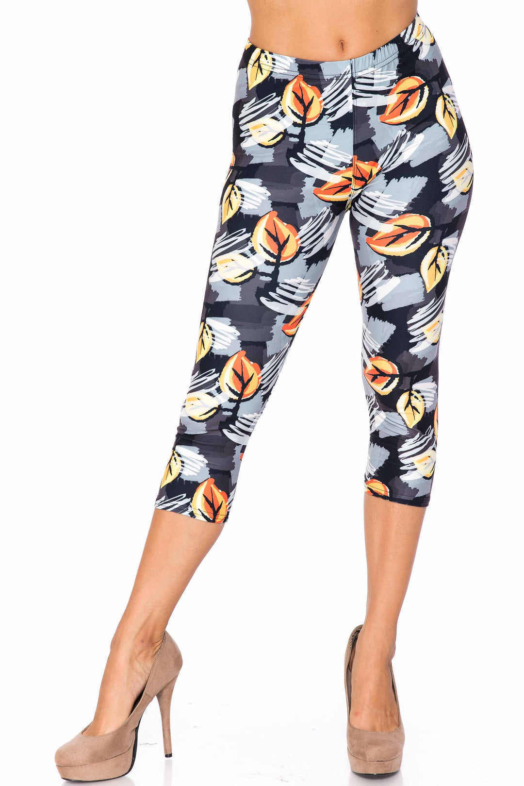 Creamy Soft Orange Leaf Breeze Extra Plus Size Capris - 3X-5X - USA Fashion