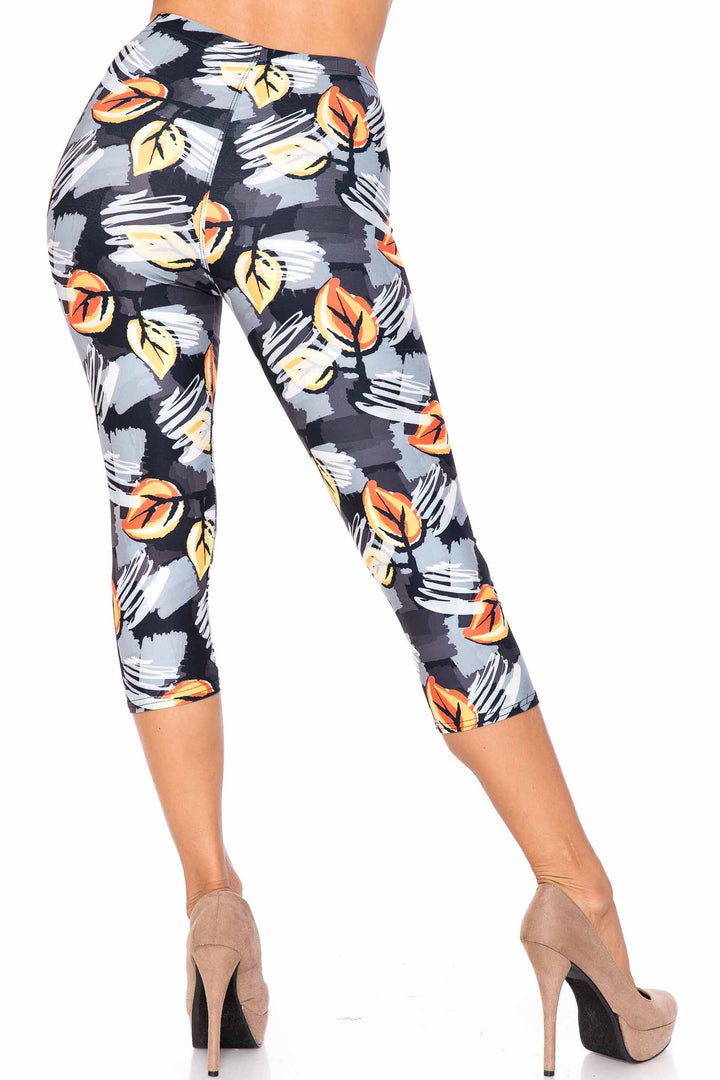 Creamy Soft Orange Leaf Breeze Extra Plus Size Capris - 3X-5X - USA Fashion