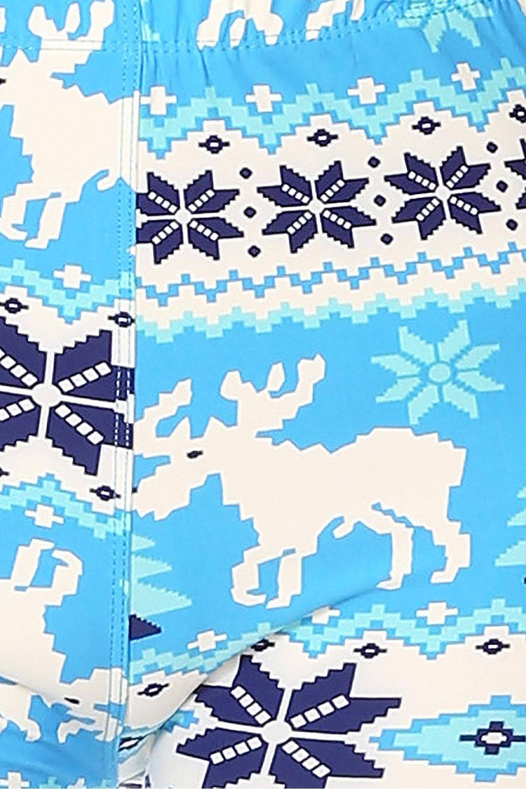 Buttery Soft Icy Blue Christmas Reindeer Extra Plus Size Leggings - 3X-5X