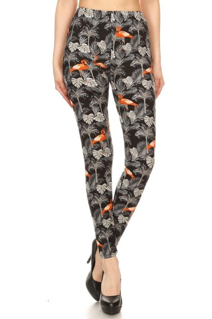 Buttery Smooth Paradise Leaf Flamingo Extra Plus Size Leggings - 3X-5X