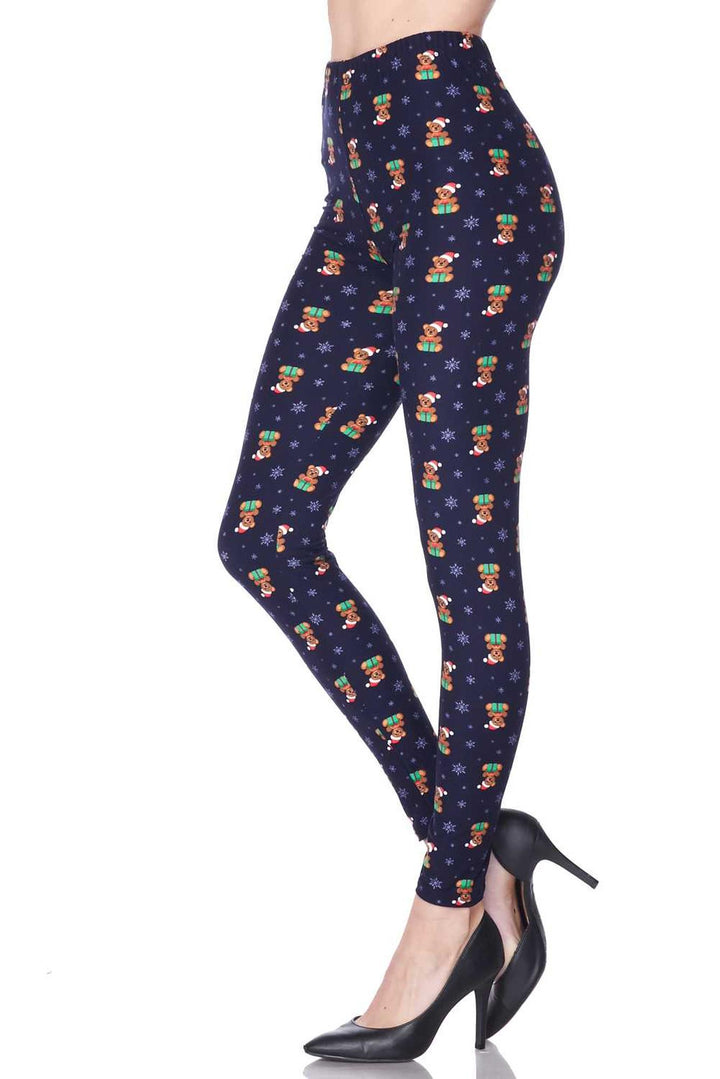 Buttery Smooth Christmas Teddy Bears Extra Plus size Leggings - 3X-5X