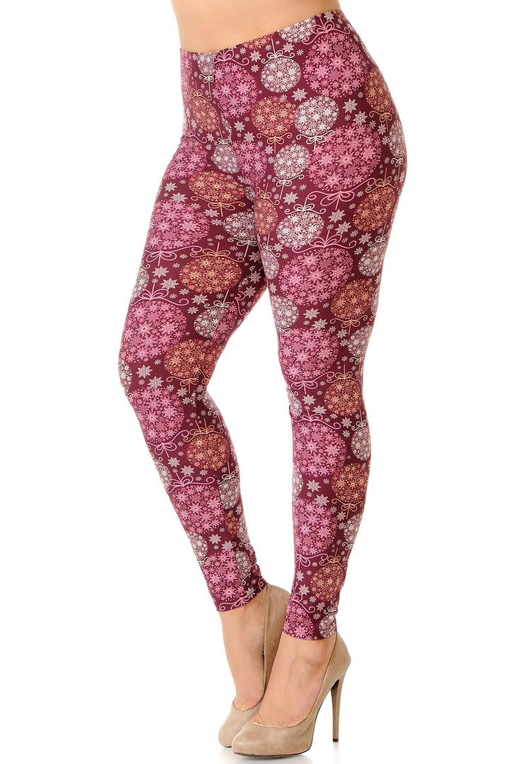 Buttery Smooth Festive Snowflake Ornaments Extra Plus Size Leggings - 3X-5X