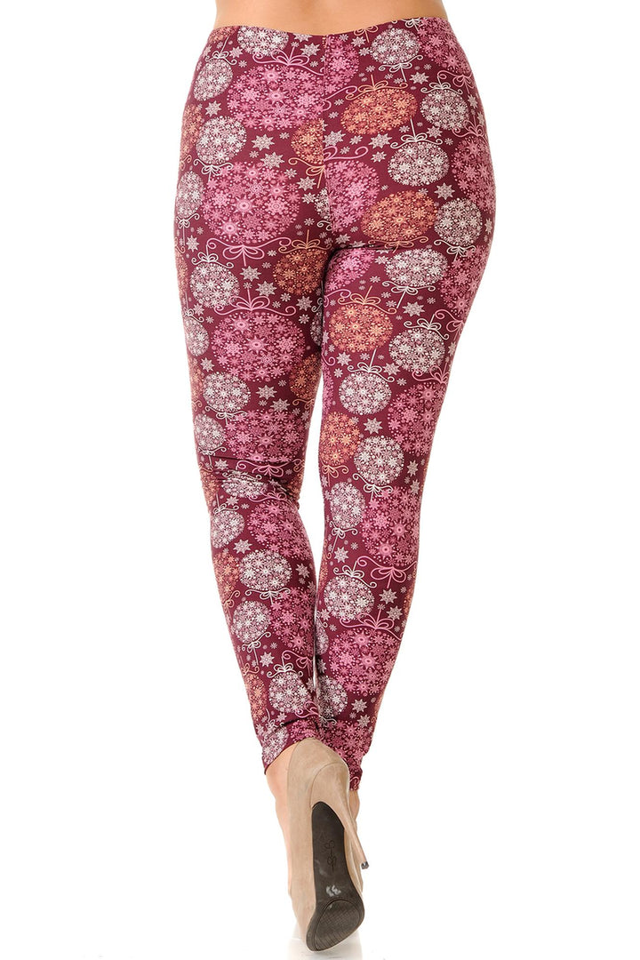 Buttery Smooth Festive Snowflake Ornaments Extra Plus Size Leggings - 3X-5X