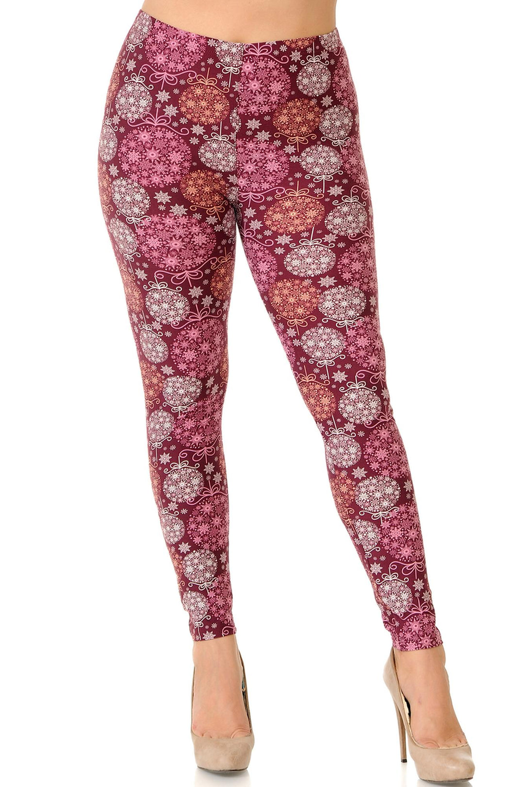 Buttery Smooth Festive Snowflake Ornaments Extra Plus Size Leggings - 3X-5X