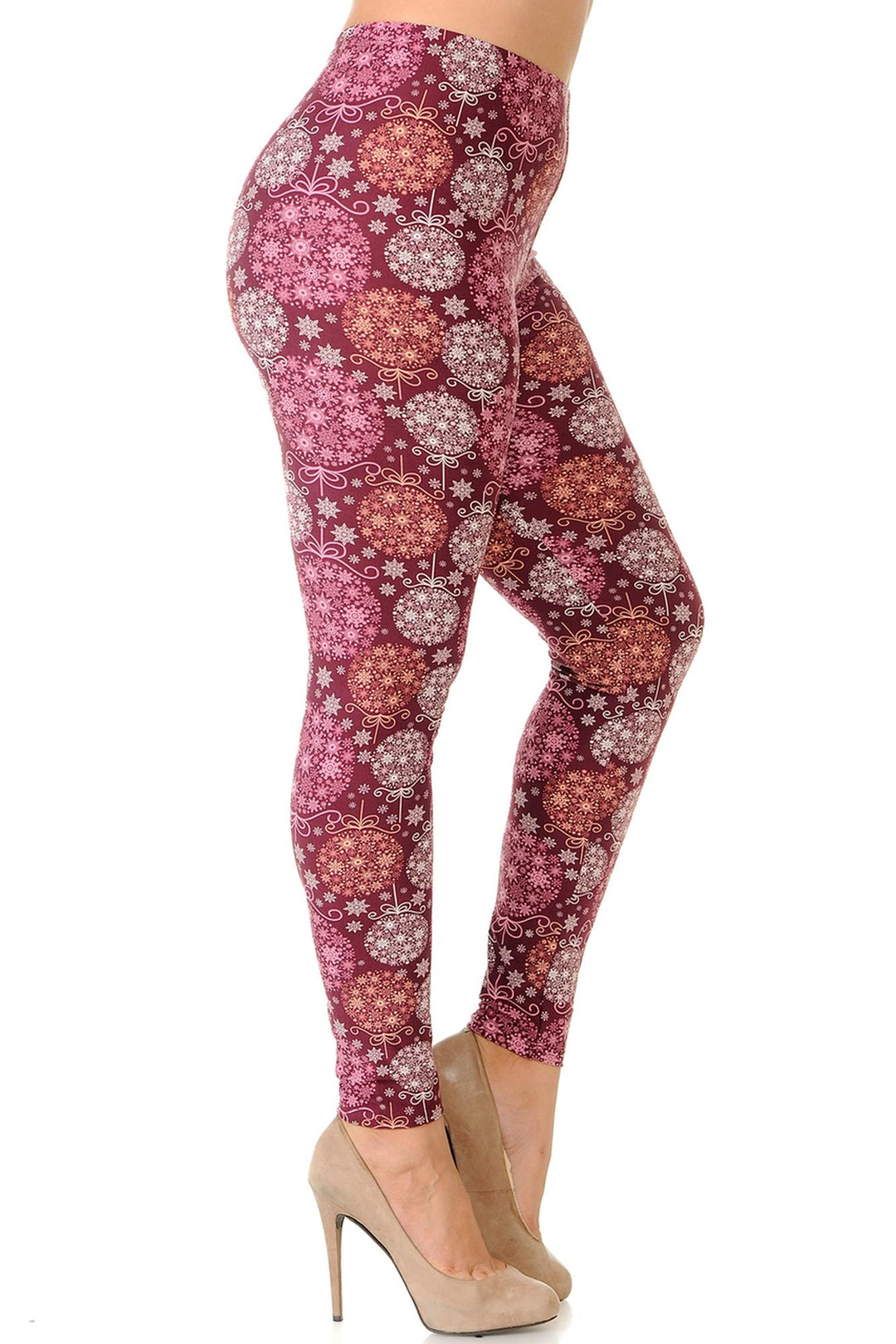 Buttery Smooth Festive Snowflake Ornaments Extra Plus Size Leggings - 3X-5X