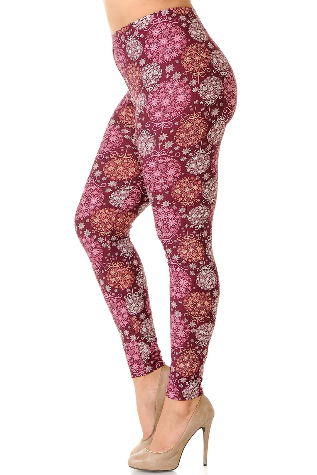Buttery Smooth Festive Snowflake Ornaments Extra Plus Size Leggings - 3X-5X
