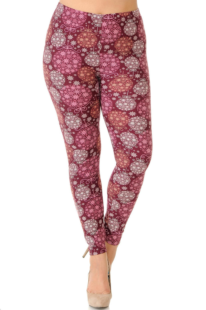 Buttery Smooth Festive Snowflake Ornaments Extra Plus Size Leggings - 3X-5X