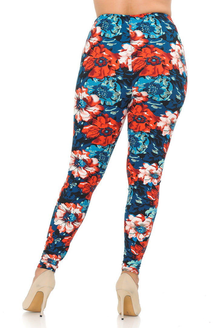 Buttery Smooth Painted Floral Extra Extra Plus Size Leggings - 3X-5X