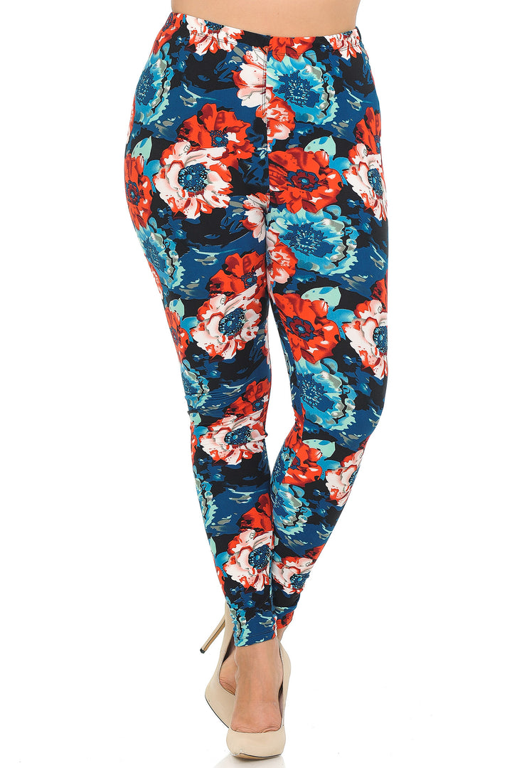 Buttery Smooth Painted Floral Extra Extra Plus Size Leggings - 3X-5X