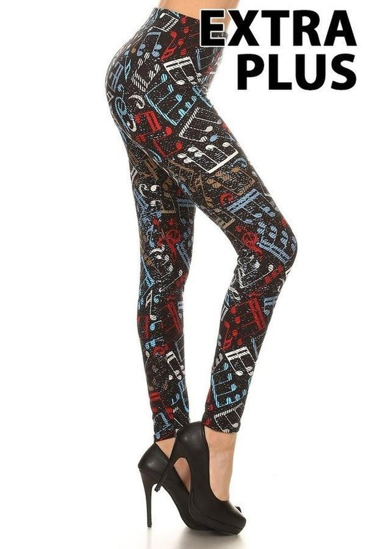 Buttery Smooth Colorful Music Note Extra Plus Size Leggings - 2X-4X