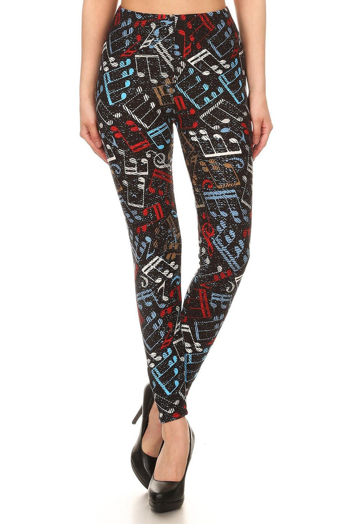Buttery Smooth Colorful Music Note Extra Plus Size Leggings - 2X-4X