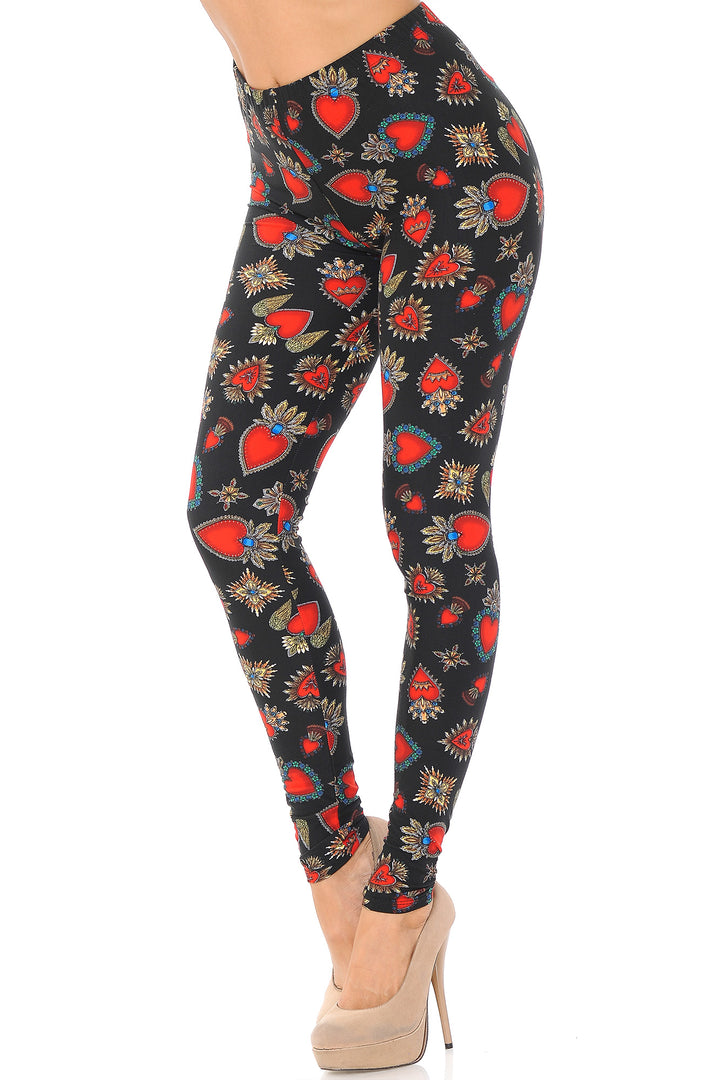 Buttery Smooth Jeweled Hearts Extra Plus Size Leggings - 3X-5X