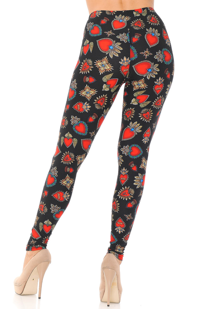 Buttery Smooth Jeweled Hearts Extra Plus Size Leggings - 3X-5X