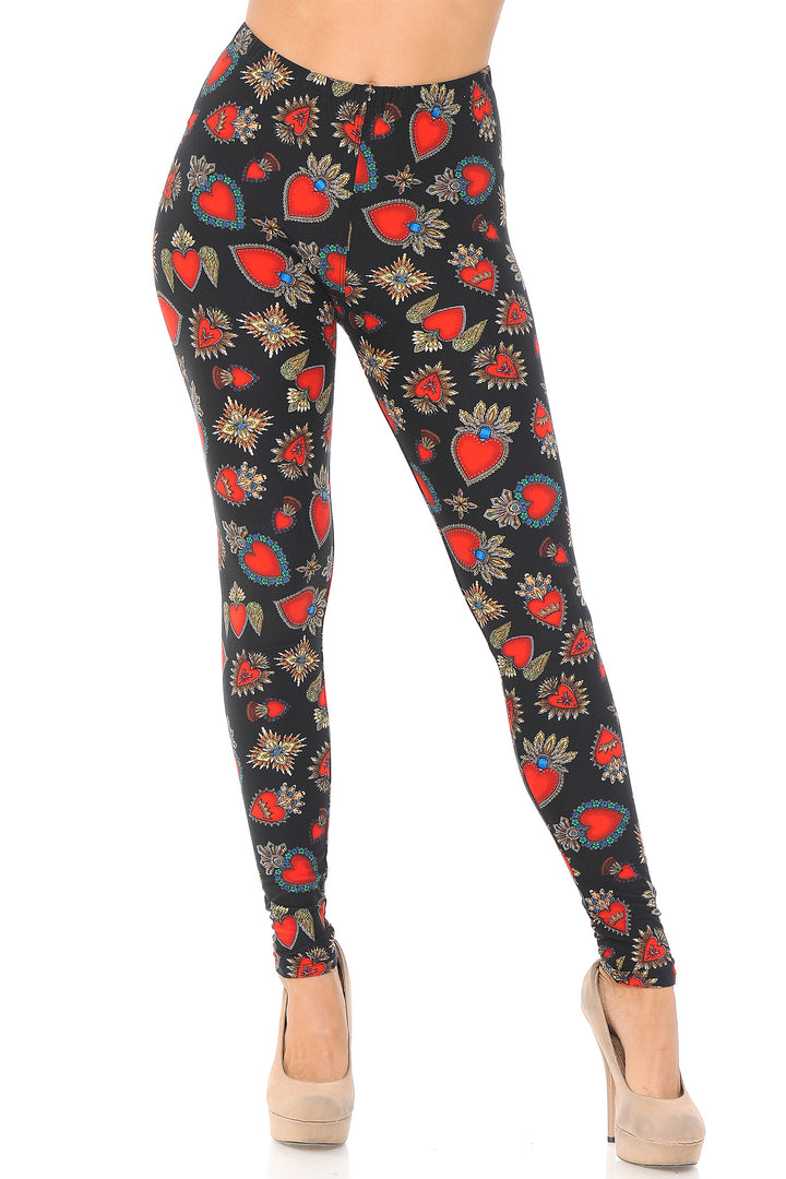 Buttery Smooth Jeweled Hearts Extra Plus Size Leggings - 3X-5X