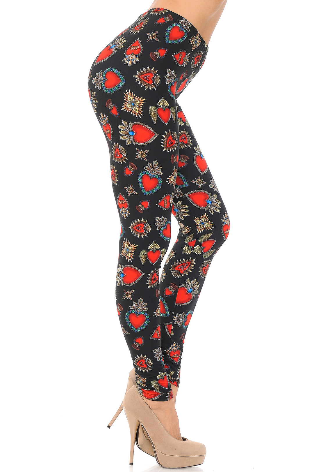 Buttery Smooth Jeweled Hearts Extra Plus Size Leggings - 3X-5X