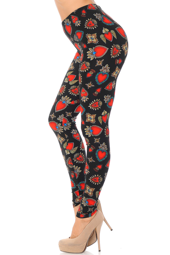 Buttery Smooth Jeweled Hearts Extra Plus Size Leggings - 3X-5X