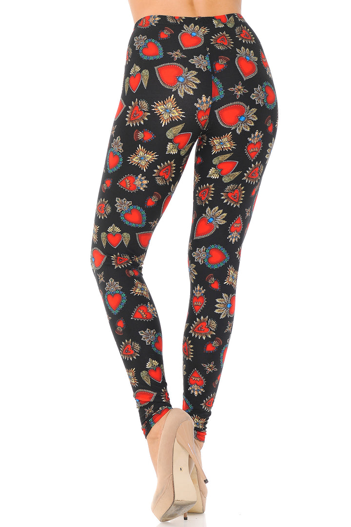 Buttery Smooth Jeweled Hearts Extra Plus Size Leggings - 3X-5X