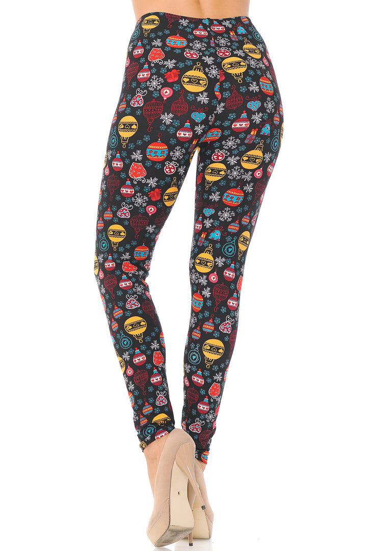Buttery Soft Colorful Hanging Christmas Ornaments Extra Plus Size Leggings - 3X-5X