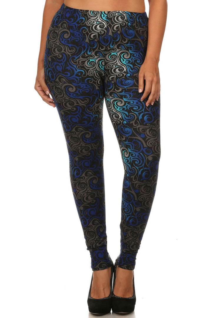 Buttery Smooth Blue Twisted Swirl Extra Plus Size Leggings - 3X-5X