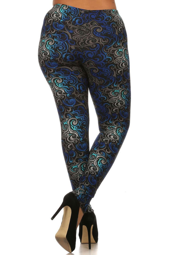 Buttery Smooth Blue Twisted Swirl Extra Plus Size Leggings - 3X-5X