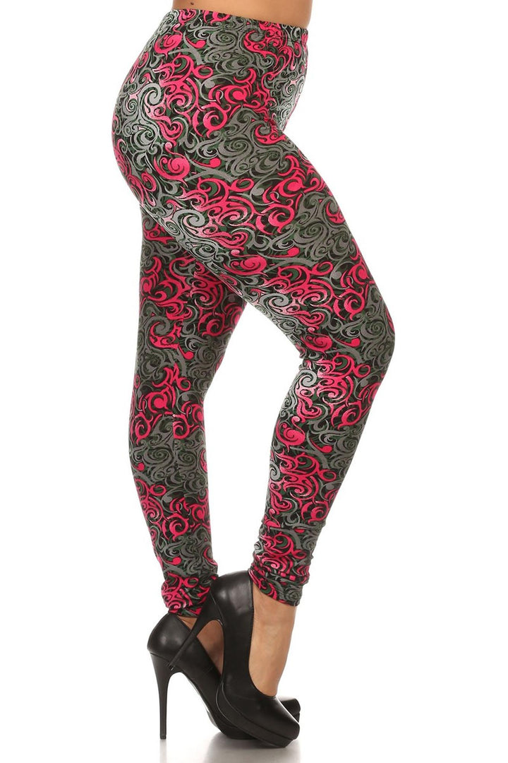 Buttery Smooth Fuchsia Twisted Swirl Extra Plus Size Leggings - 3X-5X
