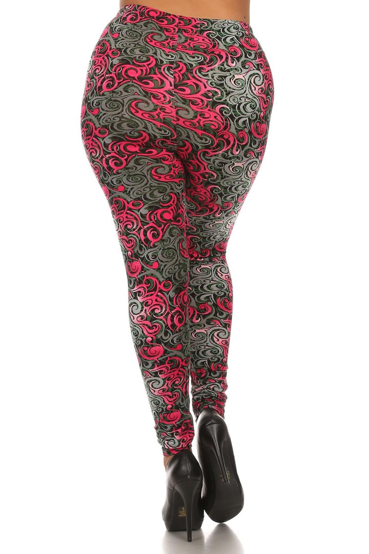 Buttery Smooth Fuchsia Twisted Swirl Extra Plus Size Leggings - 3X-5X