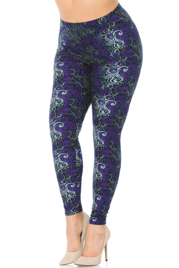 Buttery Smooth Purple Twisted Swirl Extra Plus Size Leggings - 3X-5X
