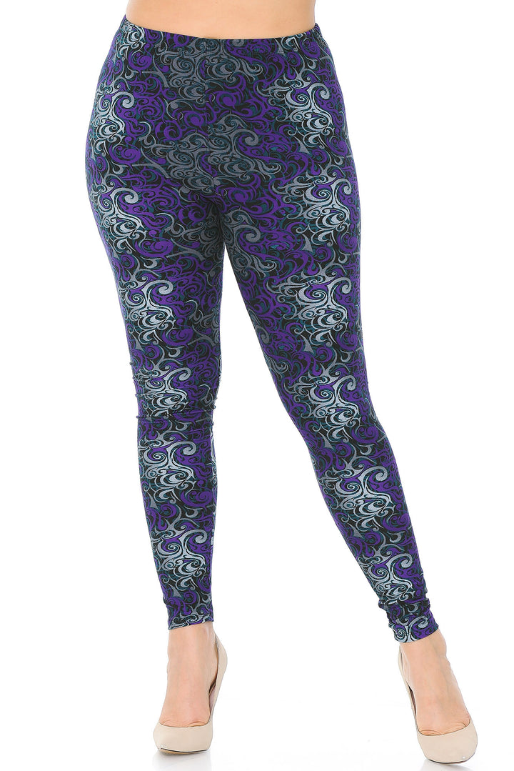 Buttery Smooth Purple Twisted Swirl Extra Plus Size Leggings - 3X-5X