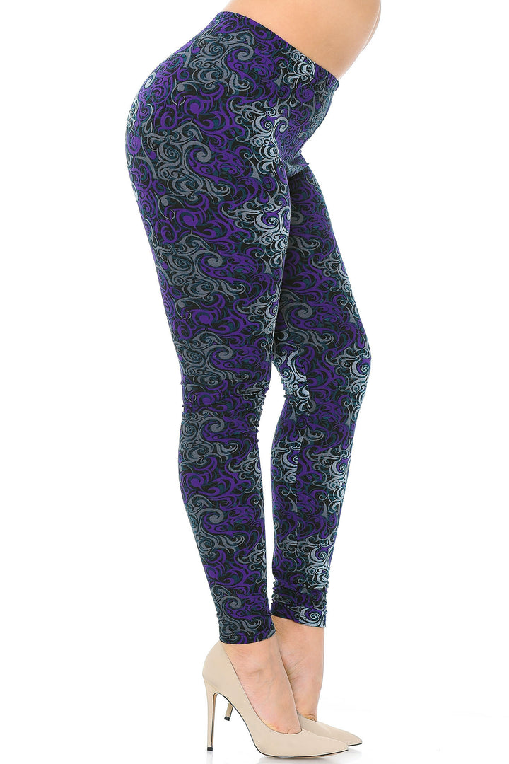 Buttery Smooth Purple Twisted Swirl Extra Plus Size Leggings - 3X-5X