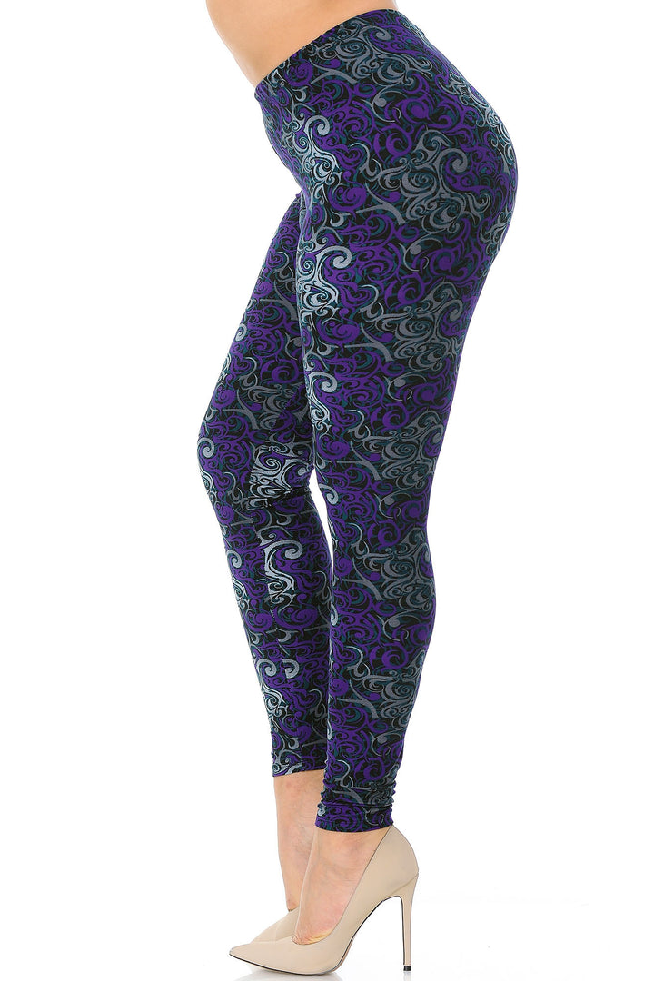 Buttery Smooth Purple Twisted Swirl Extra Plus Size Leggings - 3X-5X