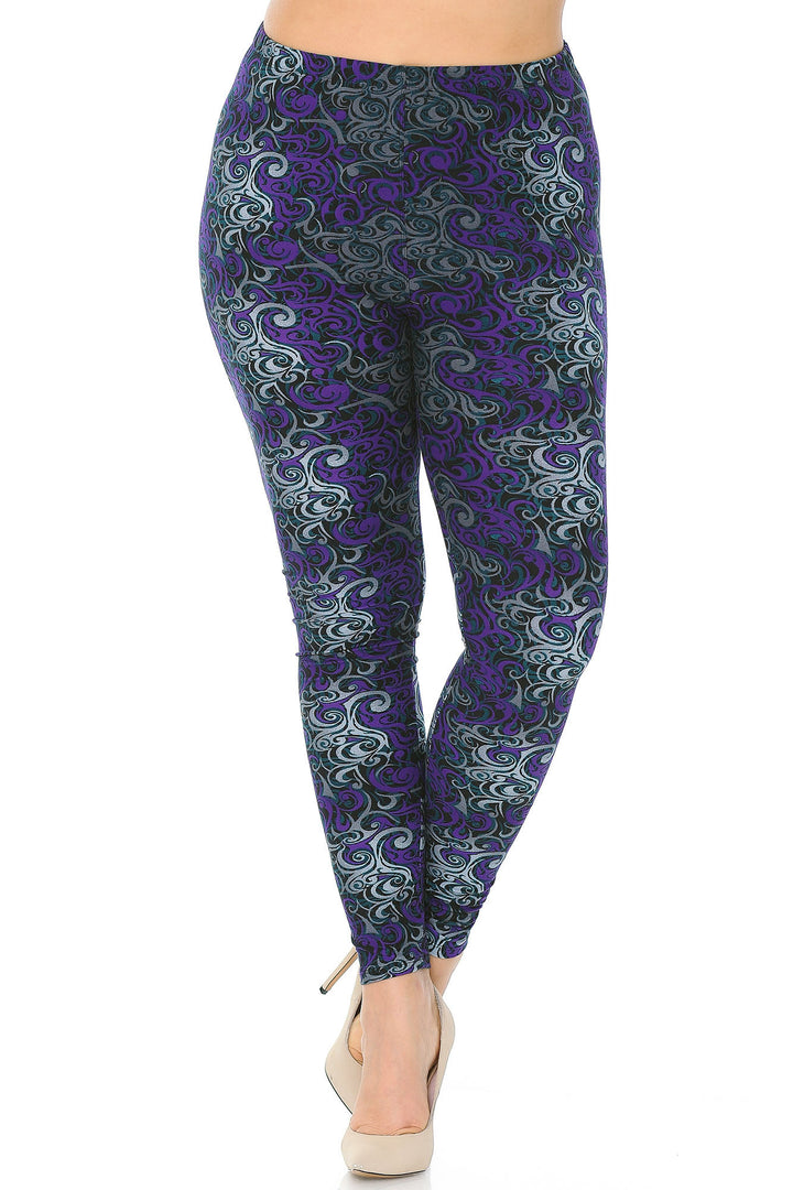 Buttery Smooth Purple Twisted Swirl Extra Plus Size Leggings - 3X-5X