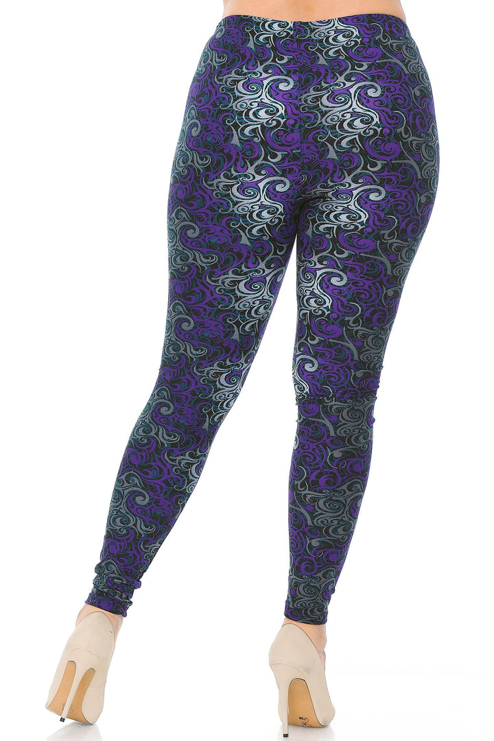 Buttery Smooth Purple Twisted Swirl Extra Plus Size Leggings - 3X-5X