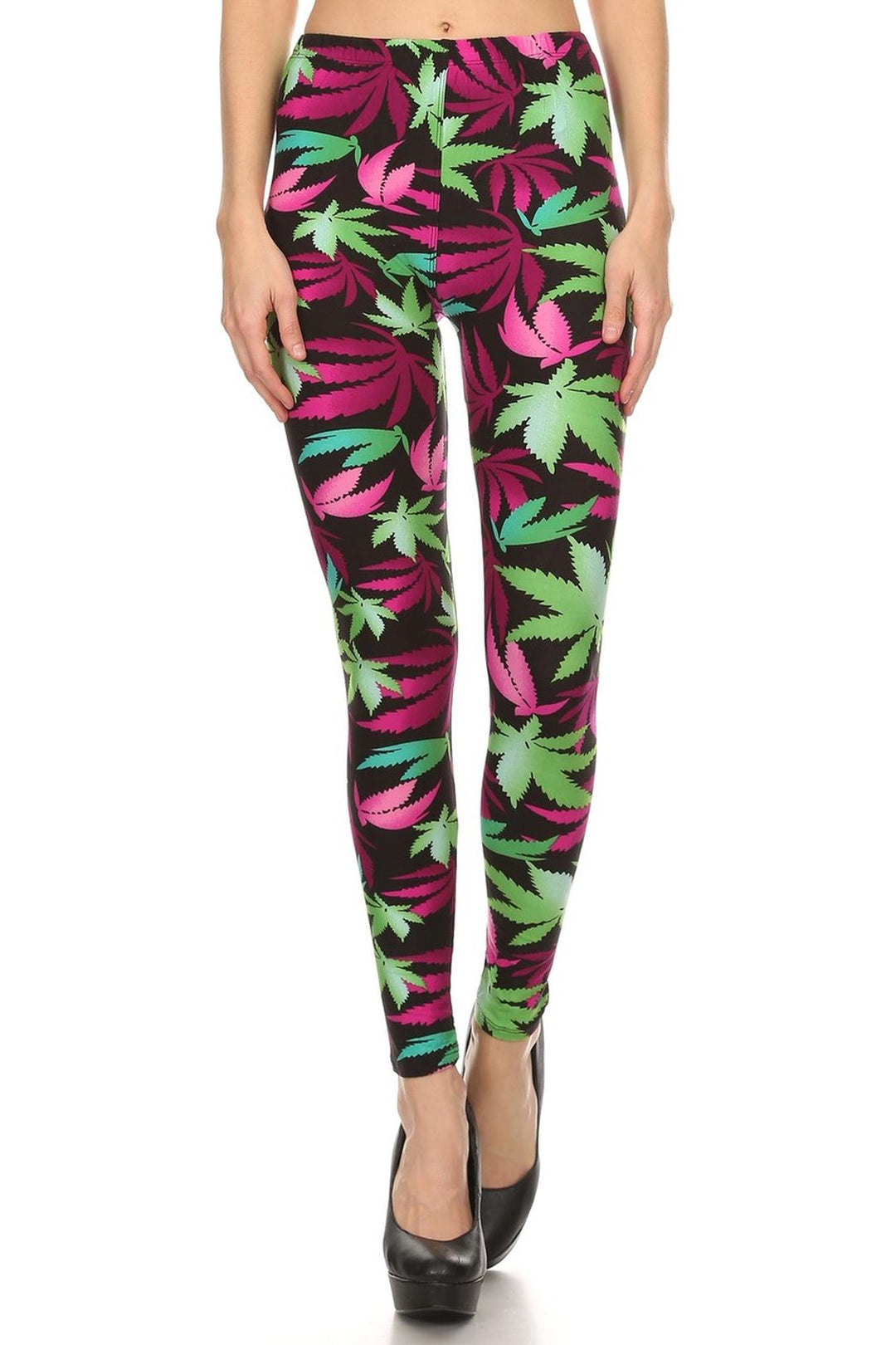 Buttery Smooth Fuchsia Marijuana Extra Plus Size Leggings - 3X-5X