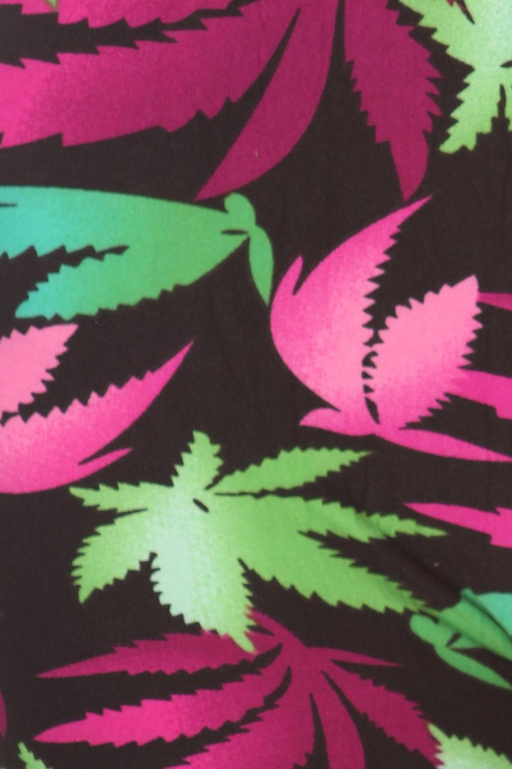 Buttery Smooth Fuchsia Marijuana Extra Plus Size Leggings - 3X-5X
