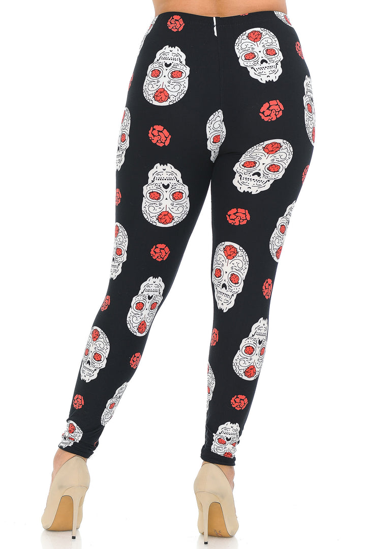 Buttery Smooth Rose and Skull Extra Plus Size Leggings - 3X-5X