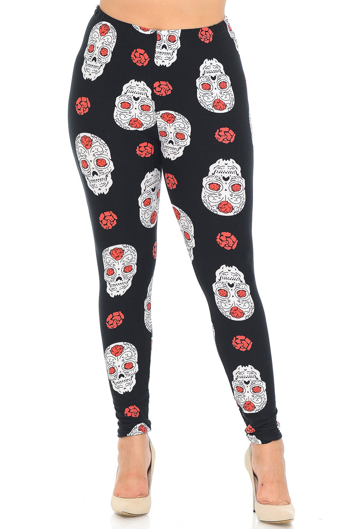 Buttery Smooth Rose and Skull Extra Plus Size Leggings - 3X-5X
