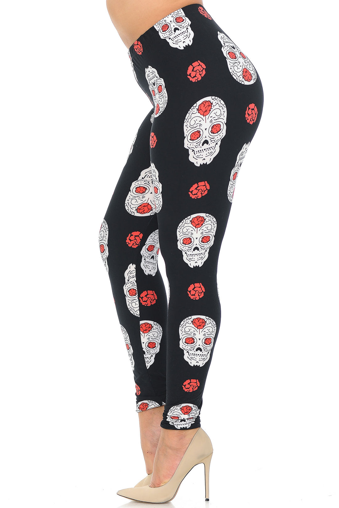 Buttery Smooth Rose and Skull Extra Plus Size Leggings - 3X-5X