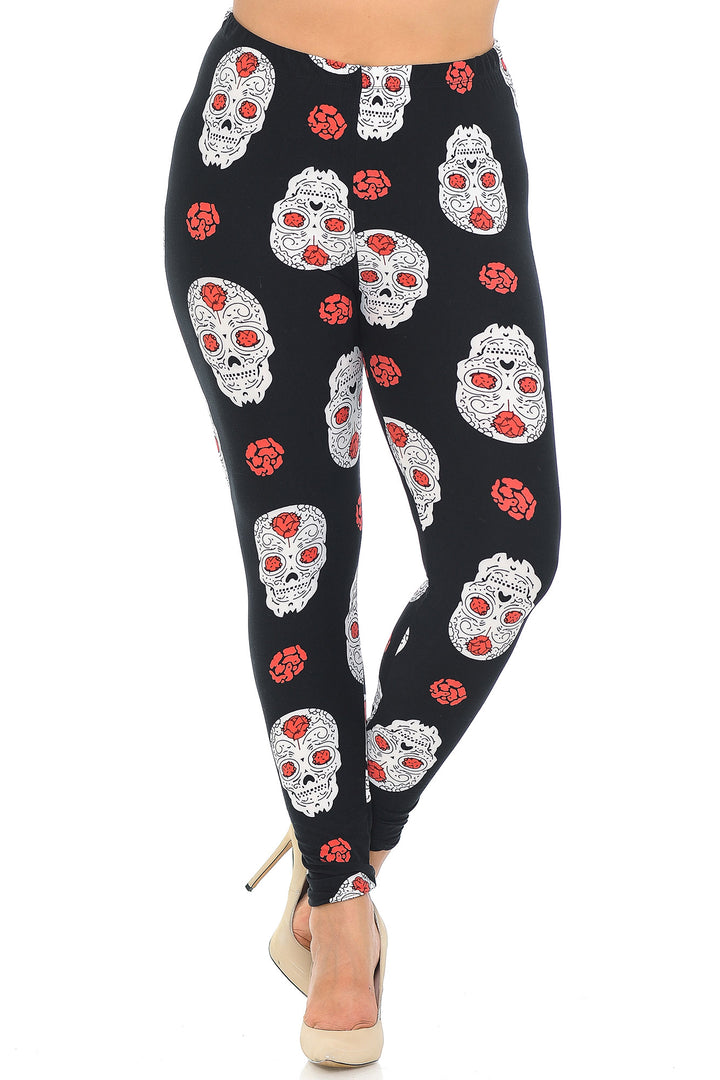 Buttery Smooth Rose and Skull Extra Plus Size Leggings - 3X-5X