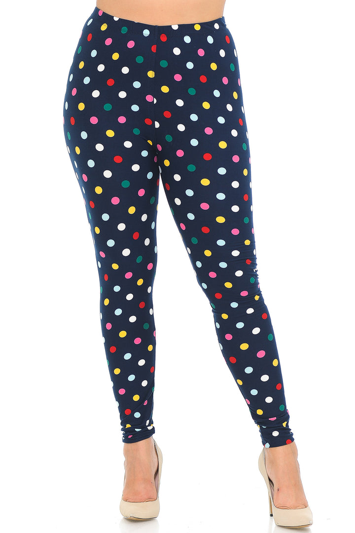 Buttery Smooth Colorful Polka Dot Extra Plus Size Leggings - 3X-5X